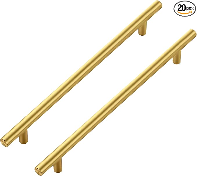 JOY DECOR 20 Pack Cabinet Handles, Gold Cabinet Pulls, 8-3/4 in Hole Center Kitchen Cabinet Handles, Stainless Steel T Bar Handles for Dresser Drawers