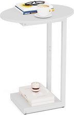 Hosfais Small Side Table End Table, C Shaped Oval Coffee Table, Wooden TV Tray for Living Room, Bedroom, Couch, Small Spaces (White)