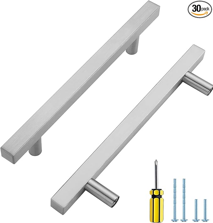 Ravinte Brushed Nickel Cabinet Handles 30 Pack 5 inch Satin Nickel Square Cabinet Pulls Silver Hardware for Kitchen Cabinets Modern Cabinet Pulls 7-3/8 inch Overall Length Stainless Steel Drawer Pulls
