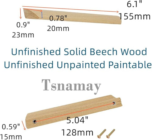 2Pcs Unfinished Wood Solid Furniture Pulls Handles,Unfinished Unpainted Paintable Wooden Handles Cupboard Closet Drawer Handle Pull,Length 6.1",Hole Dis.5.04"