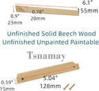 6Pcs Unfinished Wood Solid Furniture Pulls Handles,Unfinished Unpainted Paintable Wooden Handles Cupboard Closet Drawer Handle Pull,Length 6.1",Hole Dis.5.04"