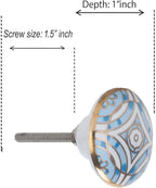 Perilla Home Set of 6 Aster Knob Ceramic Decorative Round Knobs for Home Kitchen Cabinet Vintage Hardware Cupboard Door Dresser Wardrobe Drawer Pulls (Blue)