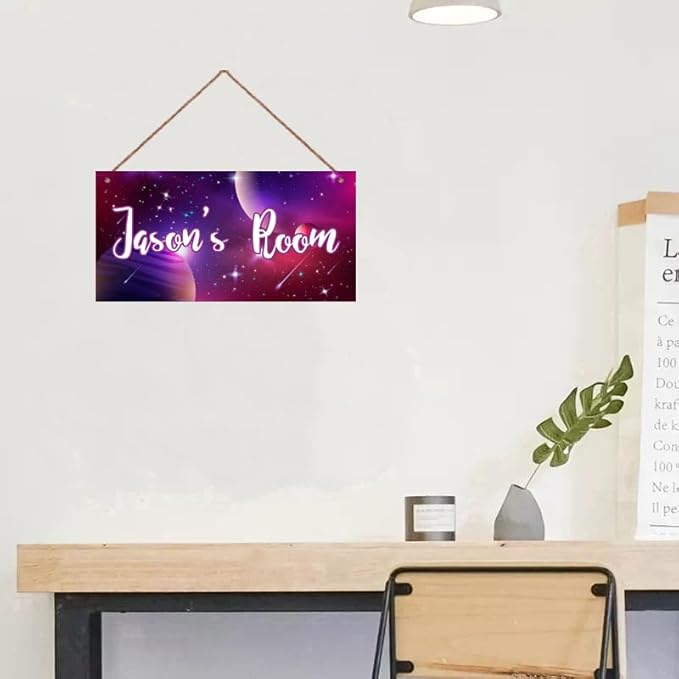 Personalized Outer Space Sign Universe Planet Theme Door Décor For Kids Room Custom Name Little Man Cave Wall Art Decor, Stars Floral Nursery Art Plate For Girls Room Boys Bedroom