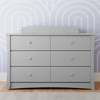 Storkcraft Crescent 6-Drawer Dresser (Pebble Gray) – GREENGUARD Gold Certified, Gray Dresser for Bedroom, Kids & Nursery Storage Chest, Safety Interlocking Drawers, Pre-Installed Tracks, Kids Chest