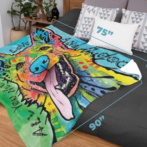 Dawhud Direct Dean Russo - Colorful German Shepherd Fleece Blanket, Queen Size -Super Soft Plush Blanket for Adults and Kids, Machine Washable - Ideal for Dog Lovers and as a Gift - 75 x 90 in