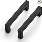 JOY DECOR 10 Pack Cabinet Handles, Black Cabinet Pulls, 3-3/4 Inch Kitchen Closet Handles Square Drawer Pulls Stainless Steel Drawer Hardware, 96mm Hole Centers