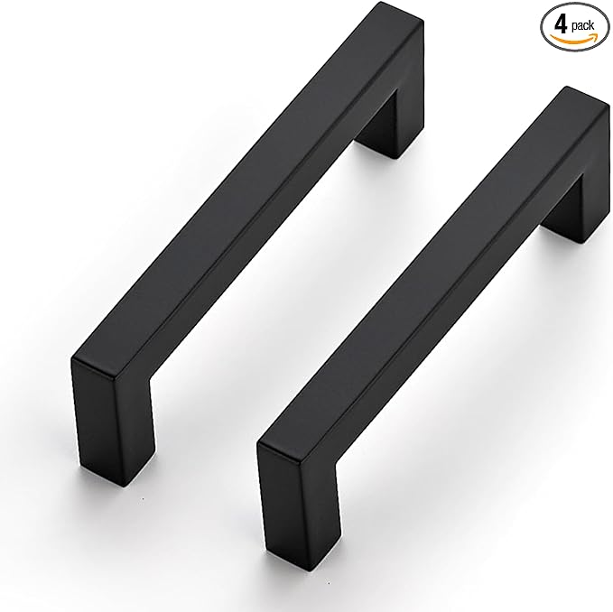 JOY DECOR 4 Pack Cabinet Handles, Black Cabinet Pulls, 3-3/4 Inch Kitchen Closet Handles Square Drawer Pulls Stainless Steel Drawer Hardware, 96mm Hole Centers