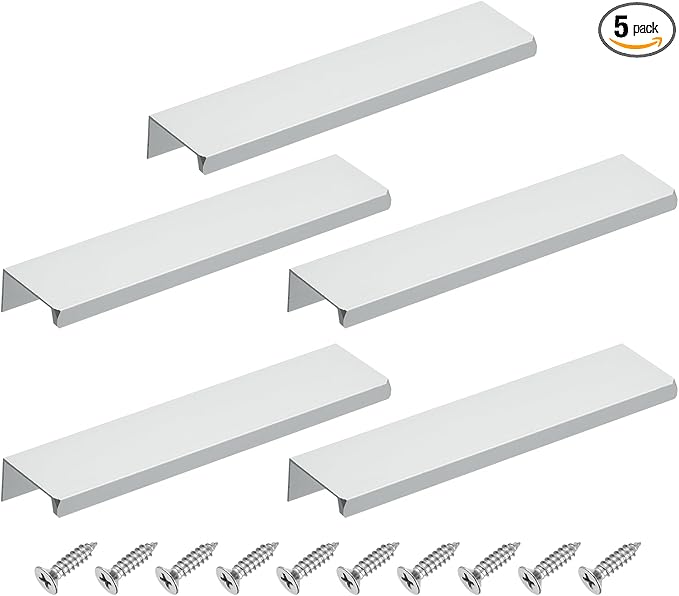 uxcell Cabinet Finger Edge Pull, 5pcs 150mm / 5.91" Aluminum Alloy Back Mount Hidden Cabinet Pulls Concealed Handle for Home Kitchen Drawer Cabinet, Silver