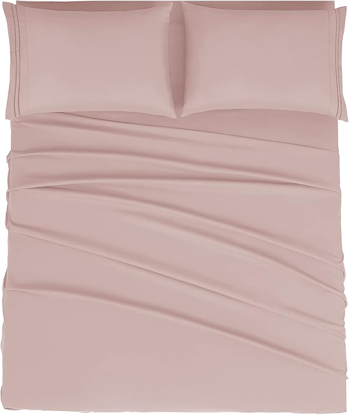 Mejoroom Queen Size Sheet Set - Hotel Luxury 1800 Bedding Sheets & Pillowcases - Deep Pocket Fitted Sheet, Soft, Breathable, Wrinkle & Fade Resistant - 4 Piece (Queen, Dusty Pink)
