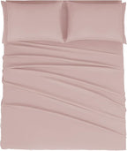 Mejoroom Queen Size Sheet Set - Hotel Luxury 1800 Bedding Sheets & Pillowcases - Deep Pocket Fitted Sheet, Soft, Breathable, Wrinkle & Fade Resistant - 4 Piece (Queen, Dusty Pink)