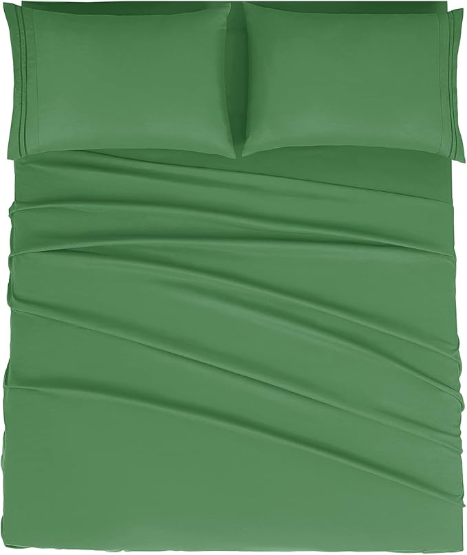 Mejoroom King Size Bed Sheet Set - Hotel Luxury 1800 Bedding Sheets & Pillowcases - 16" Deep Pocket Fitted Sheet, Soft, Breathable, Wrinkle & Fade Resistant - 4 Piece(King, Calla Green)