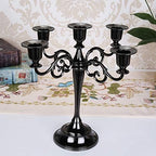 Black Candelabra Candle Holders for Pillar Candles 10.6 inch Tall, 5 Candle Candlestick Holder for 1/2-1 inch Taper Candles Halloween Candelabra Decoration Easy Assembly (Black)