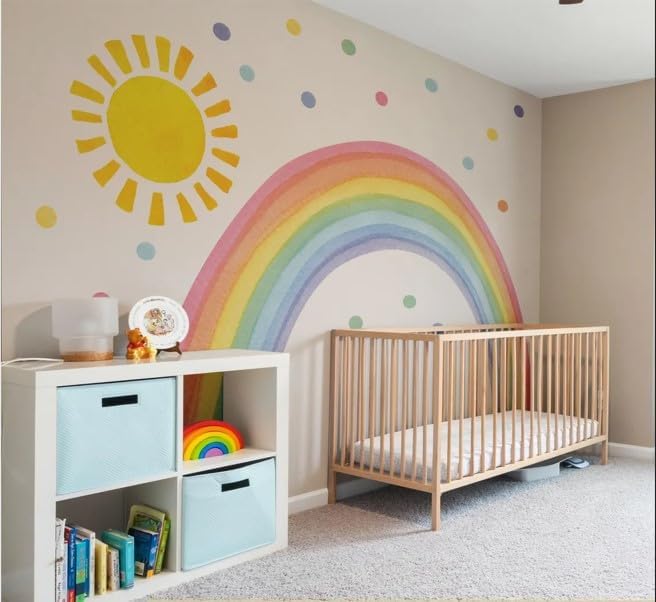 Large Rainbow Wall Decals – Removable Peel and Stick Décor for Kids Room, Playroom, Nursery Walls, and Bedroom Wall Décor - Wall Sticker (74" W x 39" H)