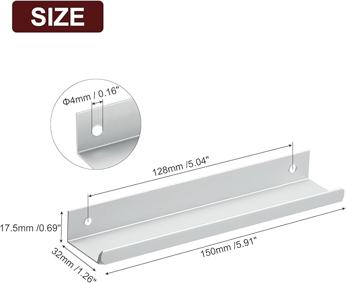 uxcell Cabinet Finger Edge Pull, 5pcs 150mm / 5.91" Aluminum Alloy Back Mount Hidden Cabinet Pulls Concealed Handle for Home Kitchen Drawer Cabinet, Silver