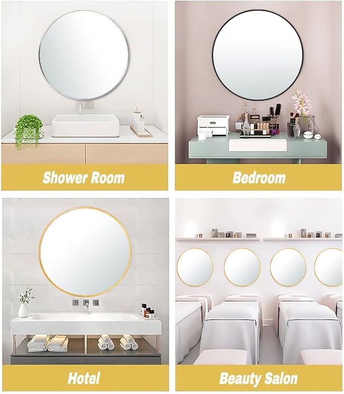 24" Round Mirror Circle Wall Mounted Hanging or Against Wall Metal Frame Dressing Make-up Mirrors for Entryway Bedroom Bathroom Living Room 24 inch Silver