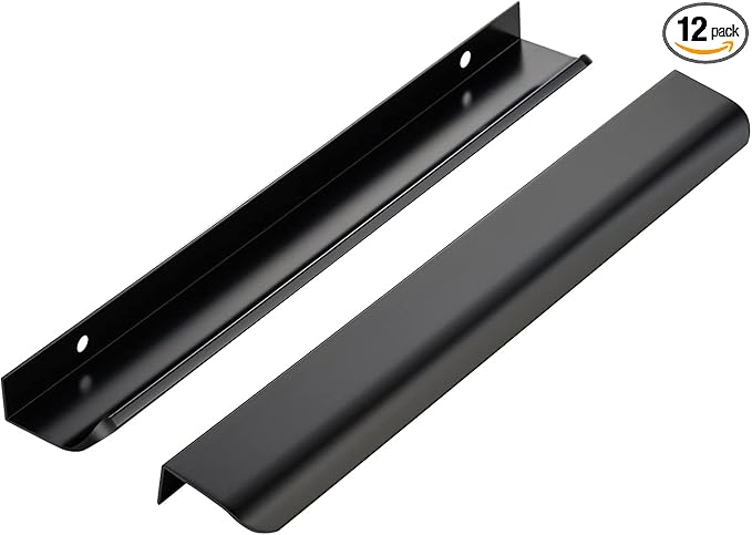 Ravinte Hardware 12 Pack Black Cabinet Handles, 11.8 Inch (300mm) Finger Edge Pulls, 8.8 Inch Hole Center, Finger Pulls for Cabinets