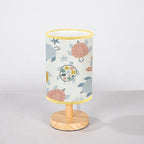 Minimalist Bedside Table Lamp Baby seamless Cute turtles on white Creative scandinavian kids texture Wood Nightstand Lamp Bedside Desk Lamp Wood Base Flaxen Fabric Shade for Bedroom Living Room