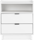 Prepac Simply Modern Nightstand Bedside Table, White Nightstand for Bedroom, End Table with 2 Drawers and Open Shelf 23.75" W x 26.75" H x 16" D