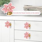 4 Pcs Petal Cabinet Knobs，Zinc Alloy Flower Shape Single Hole Knob with Screws for Dresser Handles Cabinet Wardrobe Door Handle Decorative Furniture (Pink Flower Pearl)
