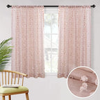 MYSKY HOME Pom Pom Pink Sheer Curtains for Bedroom Girls Room Dusty Rose Curtains 63 inch Length for Nursery Kids Light Filtering Boho Window Drapes, Rod Pocket, 38" Wide, 2 Panels