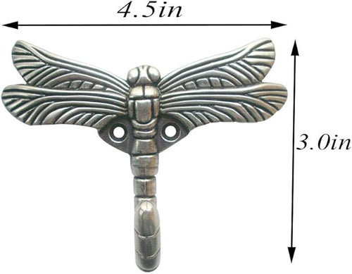 2pcs Dragonfly Coat Hooks Decorative Creativity Wall Mounted Hanger Hook for Home Handbag Key Towel Bathrobe (Ancient Silver)