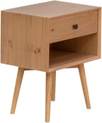 Walker Edison Mid Century Modern 1-Drawer Nightstand Bedroom Storage Drawer and Shelf Bedside End Table, 24 Inch, Natural Pine