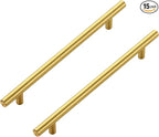 JOY DECOR 15 Pack Cabinet Handles, Gold Cabinet Pulls, 7-1/2 in Hole Center Kitchen Cabinet Handles, Stainless Steel T Bar Handles for Dresser Drawers