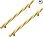 JOY DECOR 20 Pack Cabinet Handles, Gold Cabinet Pulls, 7-1/2 in Hole Center Kitchen Cabinet Handles, Stainless Steel T Bar Handles for Dresser Drawers
