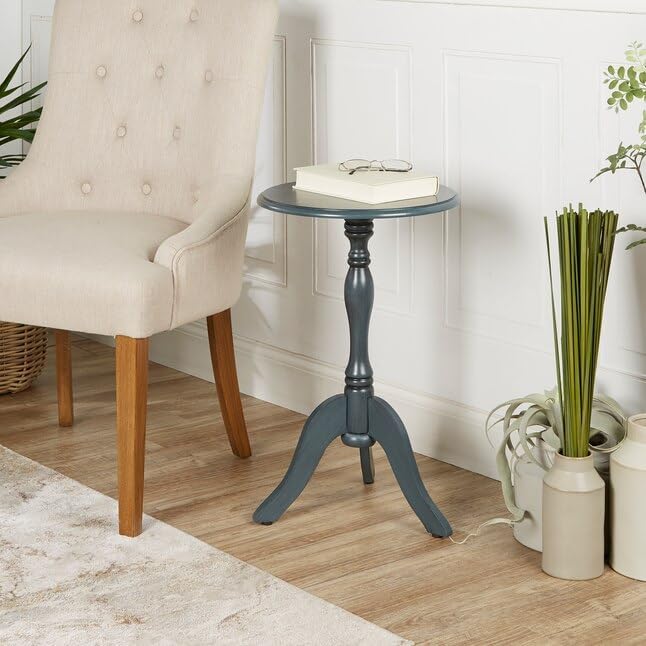 Decor Therapy Simplify Round Pedestal Accent Side Table, Chic & Compact MDF Furniture for Traditional Stylish Spaces - Antique Navy - (15" x 15" x 24")