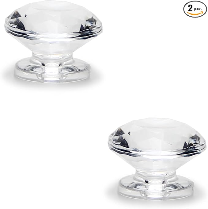 MroMax 2Pcs Tiny Pull Handle Diamond Acrylic Mini Knob 19mm Diameter Clear Shiny Cute Decoration for Jewelry Box, Gift Case and Makeup Box