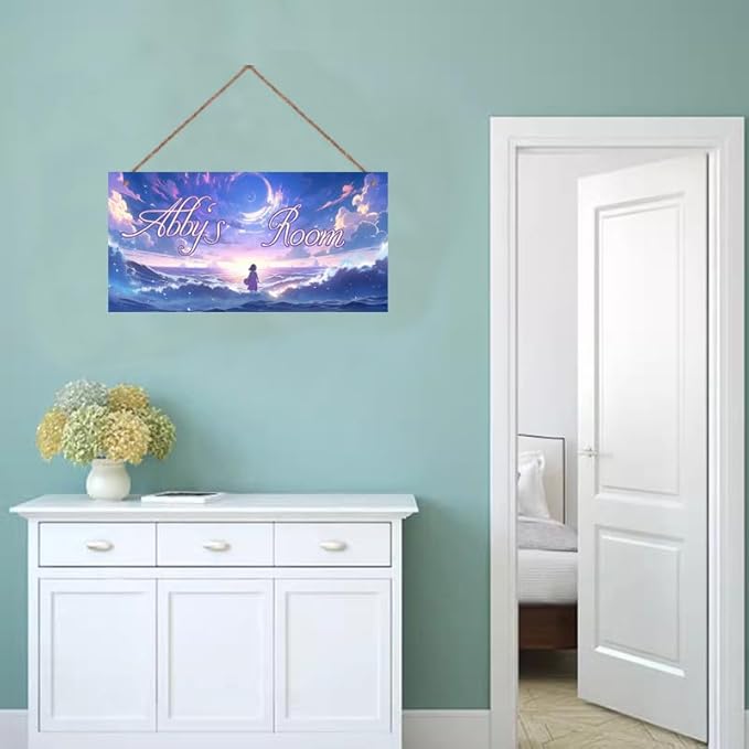 Personalized Fantasy Sign Sky Painting Art Décor For Kids Room Custom Name Dream Girl Door Wall Decor For Girls Room, Floral Nursery Art Plate For Boys Bedroom
