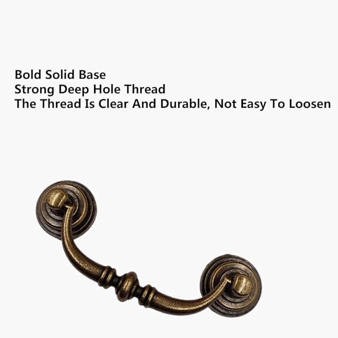 4PCS Retro Dresser Drawer Drop Bail Pulls Handles Classic Metal Swing Handles Hole Centers for Kitchen Bedroom Decoration (Brass)