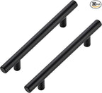 JOY DECOR 30 Pack Cabinet Handles, Black Cabinet Pulls, 4 in Hole Center Kitchen Hardware, Stainless Steel T Bar Handles for Dresser Drawers