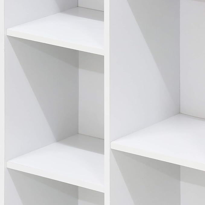 Furinno LUDER Book Shelf, 7-Cube Bookshelf, Bookcase, 9.4" x 19.5" x 41.7", for Living Room, Bedroom, Home Office, White