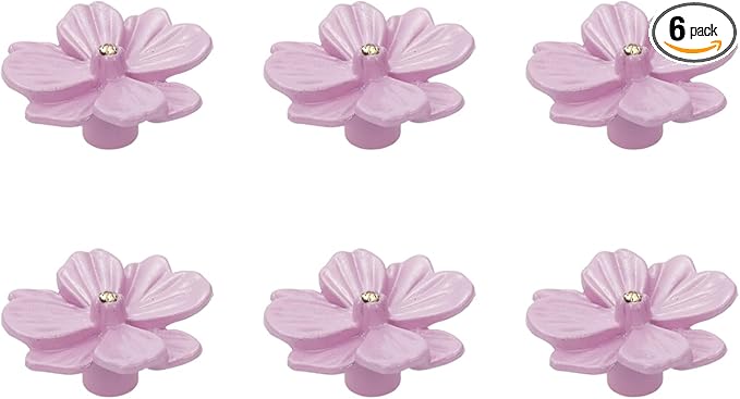 6Pcs Flower Shaped Drawer Knobs Single Hole Dresser Knobs Zinc Alloy Knobs, 1.57x0.83" Pink, with Mounting Screws