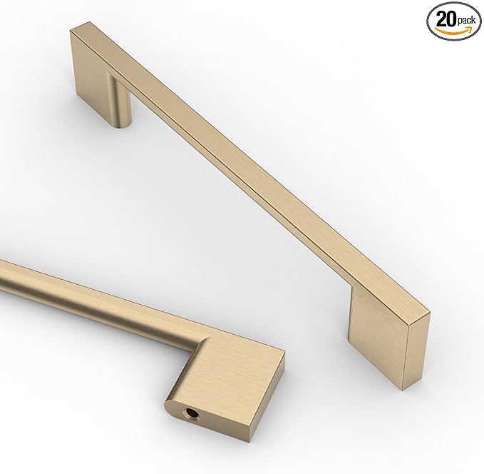 Asidrama 20 Pack 5 Inch(128mm) Brushed Brass Kitchen Cabinet Handles, Cabinet Pulls Kitchen Cabinet Hardware for Cupboard Drawer Pulls
