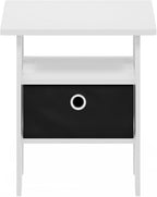 Furinno Andrey Side Table, End Table, Night Stand with Open Shelves and Storage Bin, Bedside Table, for Living Room, Bedroom, White