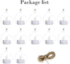 Sziqiqi Hanging Glass Globes Orbs Tea Light Candle Holders with Flameless LED Tealight for Wedding Ornaments, Wedding Birthday Christmas Party Centerpiece Accessory 2.36inch 10pcs +2 Extra