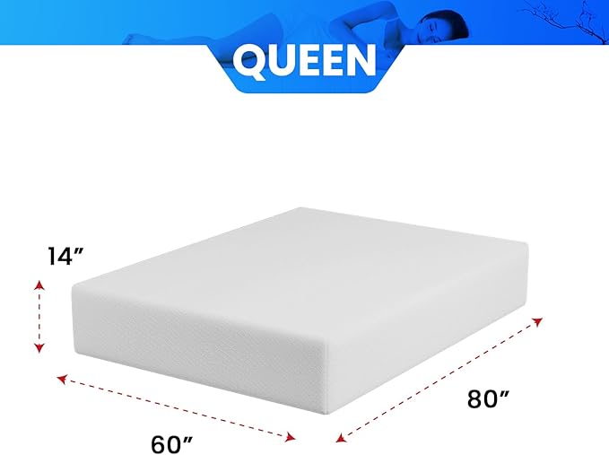 PayLessHere 14 Inch Gel Memory Foam Mattress/Medium-Firm Mattress/Fiberglass Free/CertiPUR-US Certified/Bed-in-a-Box/Cool Sleep & Comfy Support,Queen