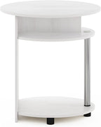 Furinno JAYA Simple Design Oval End Table with Bin, White Oak/Chrome