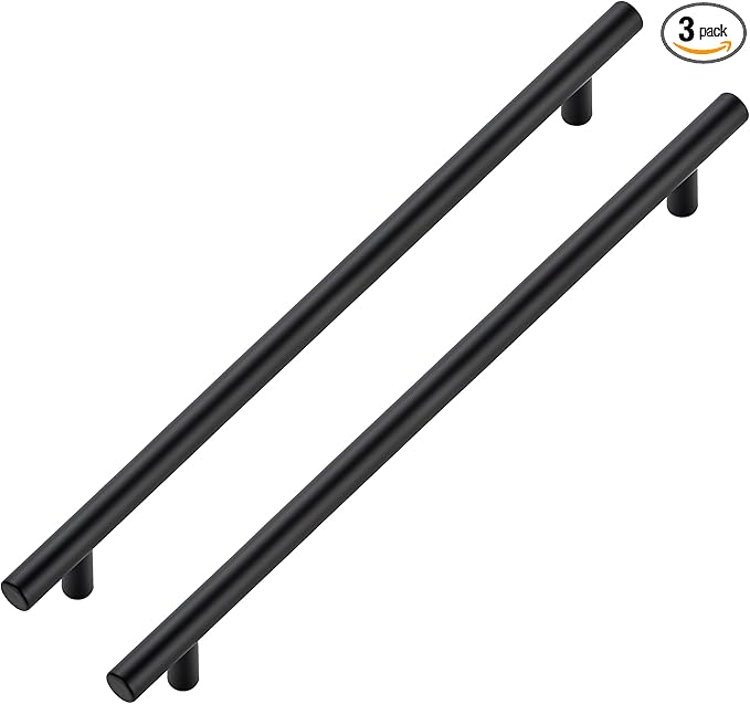 JOY DECOR 3 Pack Cabinet Handles, Black Cabinet Pulls, 10 in Hole Center Kitchen Hardware, Stainless Steel T Bar Handles for Dresser Drawers
