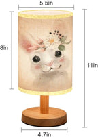 LOPYEIJFG Minimalist Bedside Table Lamp Cute Hand Drawn Bear in Floral Wreath Flowers Bouquet Woodland Wood Nightstand Lamp Bedside Desk Lamp Wood Base Flaxen Fabric Shade for Bedroom Living Room
