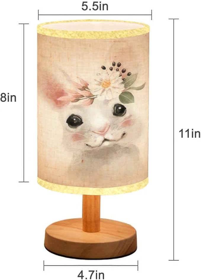 LOPYEIJFG Minimalist Bedside Table Lamp Cute Hand Drawn Bear in Floral Wreath Flowers Bouquet Woodland Wood Nightstand Lamp Bedside Desk Lamp Wood Base Flaxen Fabric Shade for Bedroom Living Room