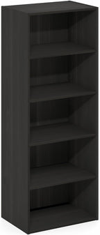 Furinno Basic Book Shelf, 5-Tier Bookshelf, Cube Storage Organizer Bookcase with Open Shelf, 11 x 17 x 44, for Living Room, Bedroom, Home Office, Espresso