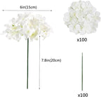 WEISPARK 100PCS Artificial Hydrangea Flowers, Fake Flowers Silk Hydrangea Full Flowers Heads with Stems for Wedding Home Party Shop Baby Shower Decor (Ivory)