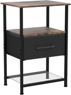 Nightstands Set of 2 with Charging Station and Drawer, End Table Bedside Table with 20 Colors LED Light Strip and 2 Layers Shelf for Bedroom Living Room (Rustic Brown)