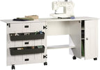 Sauder Folding SewingTable & Craft Cart Storage Cabinet, in Soft White