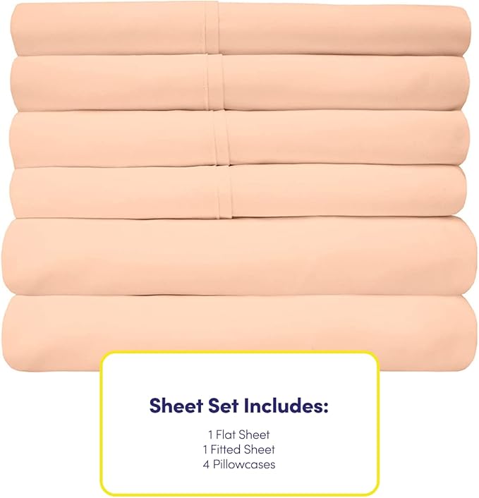 Sweet Home Collection 6 Piece Bed Sheet Set, Queen, Peach