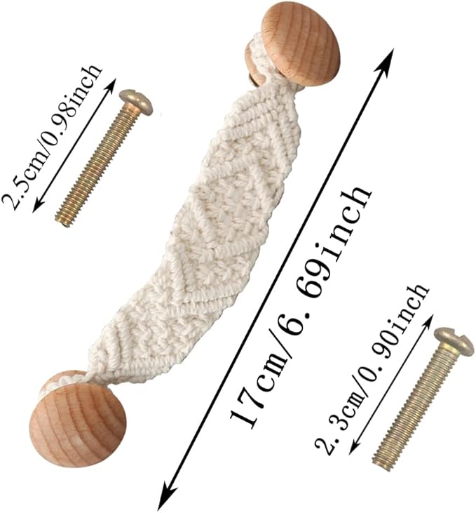 HWAQHDYL 2 Pack Bohemian Style Rope Knobs Door Handle Rope Knot Cabinet Drawer Cupboard Furniture Door Wooden Pulls Handles Drawer Pulls for Kitchen Cabinet Wardrobe Cupboard (A)