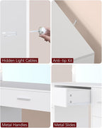 Irontar Vanity Table, Makeup Desk with Lighted Mirror, Dressing Desk with Drawers and Adjustable Brightness, 3 Color Lighting Modes, Vanity Desk for Women(White)